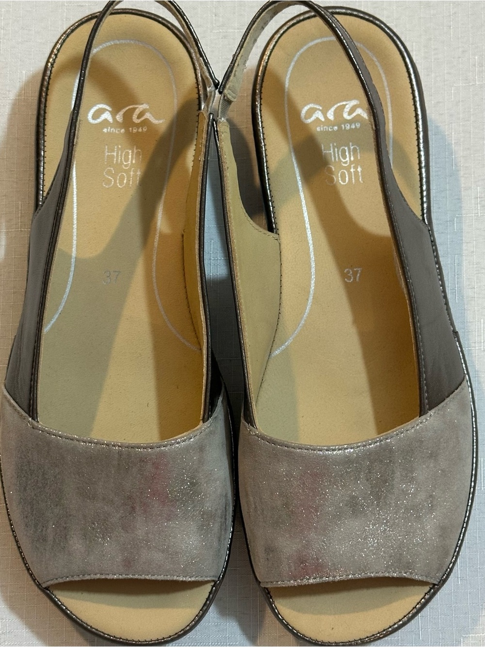 Ara High Soft Metallic Slingback Comfort Sandals EU 37 US 6.5